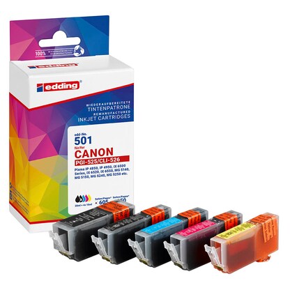 Artikelbild 12 für edding EDD-501 2x schwarz, cyan, magenta, gelb Druckerpatronen kompatibel zu Canon PGI-525 BK, CLI-526 BK/C/M/Y, 5er-Set, Artikelnummer 128959