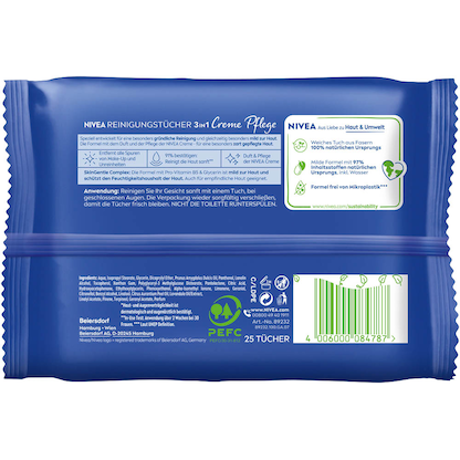 Artikelbild 4 für NIVEA Feuchttücher 3IN1 Creme Pflege weiß, 25 Tücher, Artikelnummer 579278