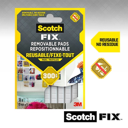 Artikelbild 4 für Scotch FIX™ REMOVABLE PADS doppelseitige Klebepads für max. 300,0 g 11,0 x 15,0 mm, 36 St., Artikelnummer 571139