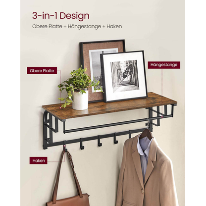 Artikelbild 6 für VASAGLE Wandgarderobe braun Holz 5 Haken 80,0 x 27,0 cm, Artikelnummer 289888