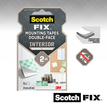 Artikelbild 4 für Scotch FIX™ INTERIOR doppelseitige Klebepads für max. 2,0 kg 25,0 x 25,0 mm, 16 St., Artikelnummer 571154