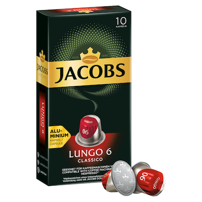 Artikelbild für JACOBS LUNGO CLASSICO Kaffeekapseln, Arabica- und Robustabohnen mild, 10 Portionen, Artikelnummer 340957