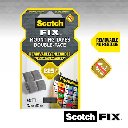 Artikelbild 6 für Scotch FIX™ REMOVABLE SQUARES doppelseitige Klebepads für max. 225,0 g 12,7 x 12,7 mm, 64 St., Artikelnummer 571168