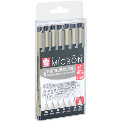 Artikelbild 20 für 6 + 1 GRATIS: Sakura Pigma Micron Fineliner-Set schwarz, 6 St. + GRATIS Brush-Pen, Artikelnummer 711487