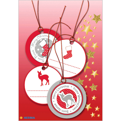 Artikelbild für HERMA Geschenkanhänger weiß/rot/grau Xmas mit Motiv Ø 5,0 cm 4 St., Artikelnummer 755717