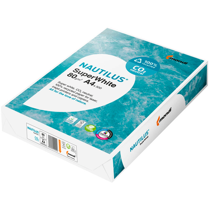 Artikelbild 1 für NAUTILUS® Recyclingpapier SuperWhite CO2 neutral DIN A4 80 g/qm 500 Blatt, Artikelnummer 494373