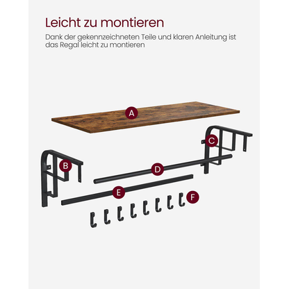 Artikelbild 9 für VASAGLE Wandgarderobe braun Holz 5 Haken 80,0 x 27,0 cm, Artikelnummer 289888