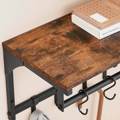 Artikelbild 6 für VASAGLE Wandgarderobe braun Holz 8 Haken 40,0 x 24,0 cm, Artikelnummer 289849