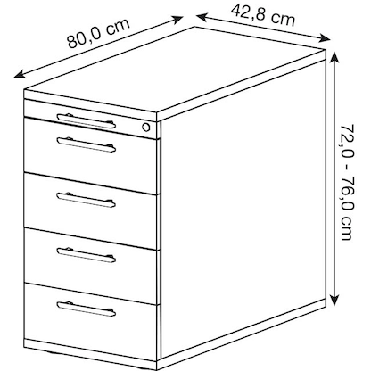Artikelbild 2 für HAMMERBACHER Solid Standcontainer weiß 5 Auszüge 42,8 x 80,0 x 72,0 - 76,0 cm, Artikelnummer 377806
