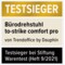 Siegel „Testsieger“ von Stiftung Warentest, verliehen an den Bürodrehstuhl to-strike comfort pro, Hersteller Trendoﬃce, Test 9/2021.