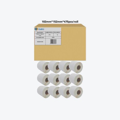 Artikelbild 11 für G&G Etikettenrollen für Etikettendrucker ersetzt Zebra 800284-605 weiß, 102,0 x 152,0 mm, 12 x 475 Etiketten, Artikelnummer 130736
