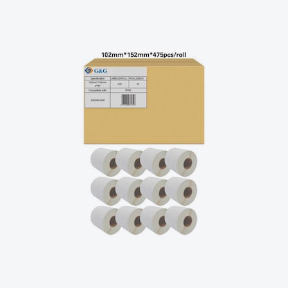 Artikelbild 13 für G&G Etikettenrollen für Etikettendrucker ersetzt Zebra 800264-155 weiß, 102,0 x 152,0 mm, 12 x 475 Etiketten, Artikelnummer 130987