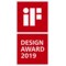 iF Design Award 2019 – rotes Logo mit weißem Schriftzug und abstrakten Formen