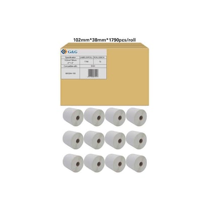 Artikelbild 12 für G&G Etikettenrollen für Etikettendrucker ersetzt Zebra 800264-155 weiß, 102,0 x 38,0 mm, 12 x 1790 Etiketten, Artikelnummer 130977