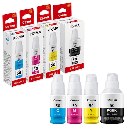 Artikelbild 2 für Canon GI-50 PGBK/C/M/Y schwarz, cyan, magenta, gelb Tintenflaschen, 4er-Set, Artikelnummer 336857