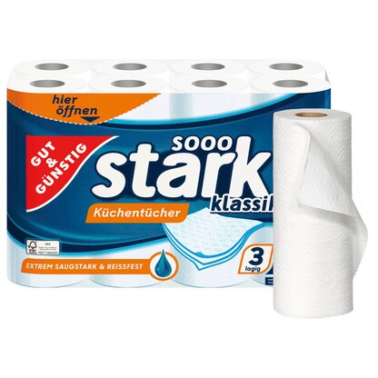 Artikelbild für GUT&GÜNSTIG Küchenrollen stark klassik 3-lagig, 8 Rollen, Artikelnummer 991289