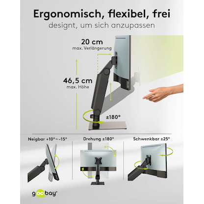 Artikelbild 10 für goobay Monitor-Halterung 70821 schwarz für 1 Monitor, Tischständer, Artikelnummer 656149