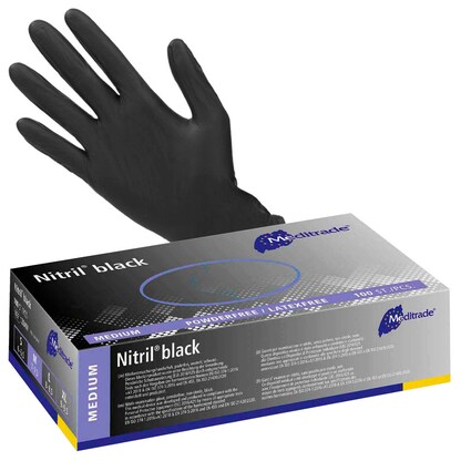 Artikelbild 10 für Meditrade® unisex Einmalhandschuhe Nitril® black schwarz Größe M, 100 St., Artikelnummer 242816