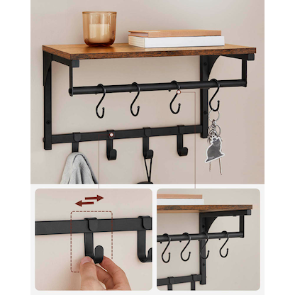 Artikelbild 8 für VASAGLE Wandgarderobe braun Holz 8 Haken 40,0 x 24,0 cm, Artikelnummer 289849