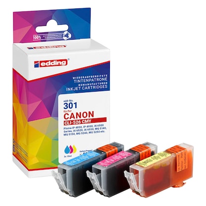 Artikelbild 4 für edding EDD-301 cyan, magenta, gelb Druckerpatronen kompatibel zu Canon CLI-526 C/M/Y, 3er-Set, Artikelnummer 280628
