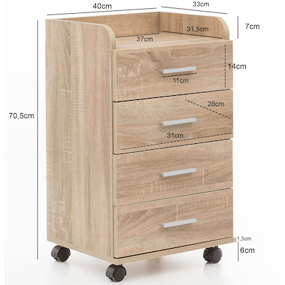 Artikelbild 6 für WOHNLING Rollcontainer sonoma-eiche 4 Auszüge 40,0 x 33,0 x 70,5 cm, Artikelnummer 540944