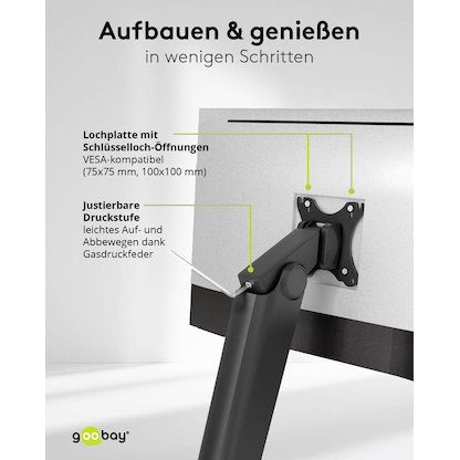 Artikelbild 11 für goobay Monitor-Halterung 70821 schwarz für 1 Monitor, Tischständer, Artikelnummer 656149