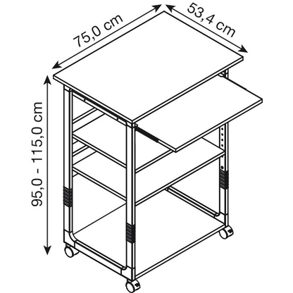 Artikelbild 3 für DURABLE PC-Tisch höhenverstellbar mit Rollen grau 75,0 x 53,4 x 95,0 - 115,0 cm, Artikelnummer 183236