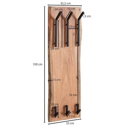 Artikelbild 2 für WOHNLING Wandgarderobe WL6.360 akazie Holz 6 Haken 35,0 x 100,0 cm, Artikelnummer 908562