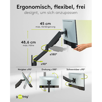 Artikelbild 9 für goobay Monitor-Halterung 70820 schwarz für 1 Monitor , Wandhalterung, Artikelnummer 656078