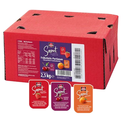 Artikelbild 23 für SCHWARTAU Samt Erdbeere, Aprikose, Sauerkirsche, Schwarzkirsche Konfitüre, 100 St., Artikelnummer 312056