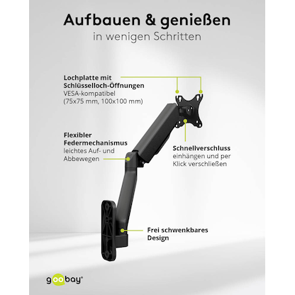 Artikelbild 6 für goobay Monitor-Halterung 70820 schwarz für 1 Monitor , Wandhalterung, Artikelnummer 656078