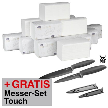 Artikelbild 6 für AKTION: TORK Papierhandtücher H3 Premium Extra Soft Zick-Zack-Falzung 2-lagig 2x 3.000 Tücher + GRATIS WMF Messerset Touch 2-tlg., Artikelnummer 400032