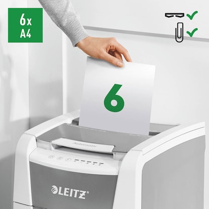 Artikelbild 12 für AKTION: LEITZ IQ Autofeed Small Office 100 Aktenvernichter mit Partikelschnitt P-5, 2 x 15 mm, bis 100 Blatt, weiß mit 45 Euro CashBack, Artikelnummer 267151