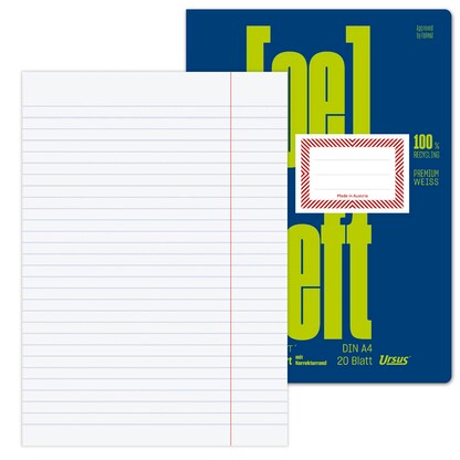 Artikelbild für Ursus Schulheft OE Recycling Lineatur 15 liniert DIN A4 Korrekturrand, 20 Blatt, Artikelnummer 515239