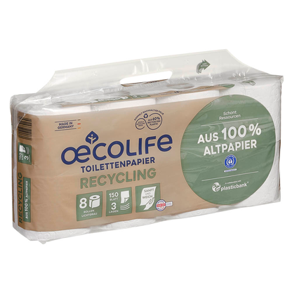 Artikelbild 2 für oecolife Toilettenpapier klassisch weiss 3-lagig Recyclingpapier, 8 Rollen, Artikelnummer 671816
