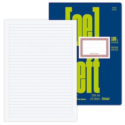 Artikelbild für Ursus Schulheft OE Recycling Lineatur 12 liniert DIN A4 Rand rundum, 20 Blatt, Artikelnummer 515221