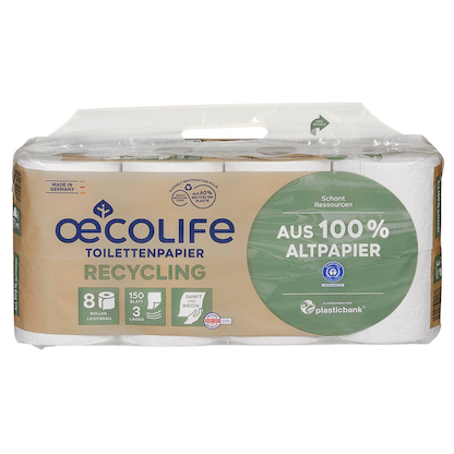 Artikelbild 3 für oecolife Toilettenpapier klassisch weiss 3-lagig Recyclingpapier, 8 Rollen, Artikelnummer 671816