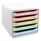 Artikelbild 1 für Exacompta Schubladenbox BIG-BOX PLUS weiß mit bunten Farblinien 309913D, DIN A4 mit 5 Schubladen, Artikelnummer 667687