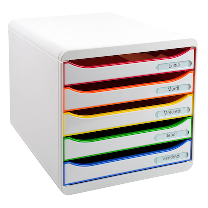 Artikelbild 4 für Exacompta Schubladenbox BIG-BOX PLUS weiß mit bunten Farblinien 309913D, DIN A4 mit 5 Schubladen, Artikelnummer 667687