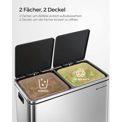 Artikelbild 3 für SONGMICS Mülltrenner 2 x 30,0 l silber, Artikelnummer 262309