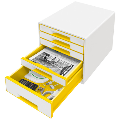 Artikelbild 2 für AKTION: LEITZ Schubladenbox WOW Cube perlweiß/gelb 52142016, DIN A4 mit 5 Schubladen mit Prämie nach Registrierung, Artikelnummer 915400