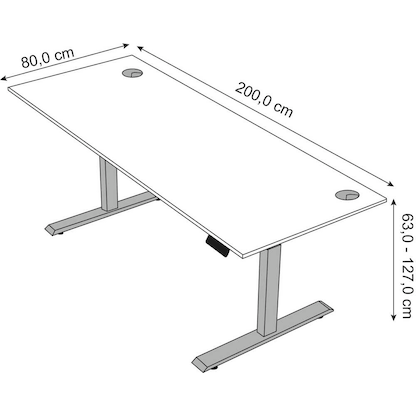 Artikelbild 2 für Kerkmann Move 2 Plus elektrisch höhenverstellbarer Schreibtisch anthrazit rechteckig, T-Fuß-Gestell anthrazit 200,0 x 80,0 cm, Artikelnummer 728236