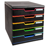 Artikelbild 1 für Exacompta Schubladenbox Modulo schwarz mit bunten Farblinien 301914D, DIN A4 mit 5 Schubladen, Artikelnummer 667555