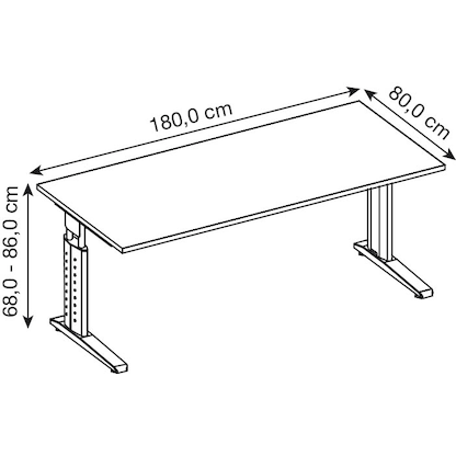 Artikelbild 2 für HAMMERBACHER US19 höhenverstellbarer Schreibtisch nussbaum rechteckig, C-Fuß-Gestell silber 180,0 x 80,0 cm, Artikelnummer 859494