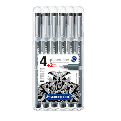 Artikelbild für STAEDTLER pigment liner 308 Fineliner schwarz 0,05 + 0,1 + 0,3 + 0,5 + 0,8 mm, 6 St., Artikelnummer 347411