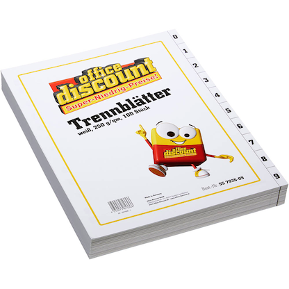 Artikelbild 2 für office discount Trennblätter DIN A4 0-9 weiß, 250 g/qm, 100 St., Artikelnummer 557926