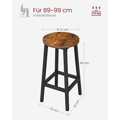 Artikelbild 8 für 2 VASAGLE Barhocker LBC32X braun, Artikelnummer 263067