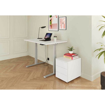 Artikelbild 4 für BaseLite elektrisch höhenverstellbarer Schreibtisch weiß rechteckig, T-Fuß-Gestell silber 180,0 x 80,0 cm, Artikelnummer 270938