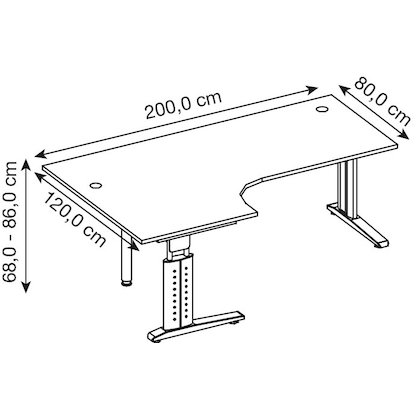 Artikelbild 2 für HAMMERBACHER US82 höhenverstellbarer Schreibtisch weiß L-Form, C-Fuß-Gestell weiß 200,0 x 80,0/120,0 cm, Artikelnummer 865131
