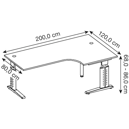 Artikelbild 3 für HAMMERBACHER US82 höhenverstellbarer Schreibtisch weiß L-Form, C-Fuß-Gestell weiß 200,0 x 80,0/120,0 cm, Artikelnummer 865131